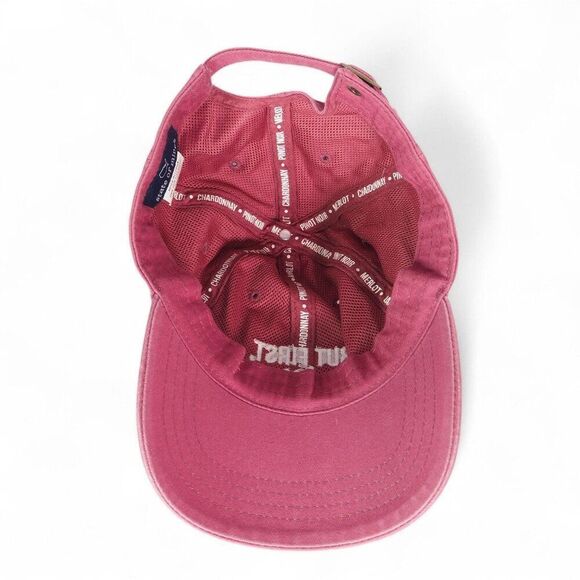 State of Mine "But First Wine" 5 Panel Strapback Hat Distressed Red OS - Picture 5 of 7